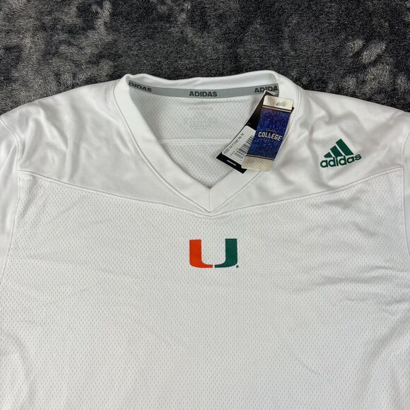 Adidas Miami Hurricanes NCAA Jersey White V-Neck Short Sleeve Men's 2XL NWT - Picture 2 of 11